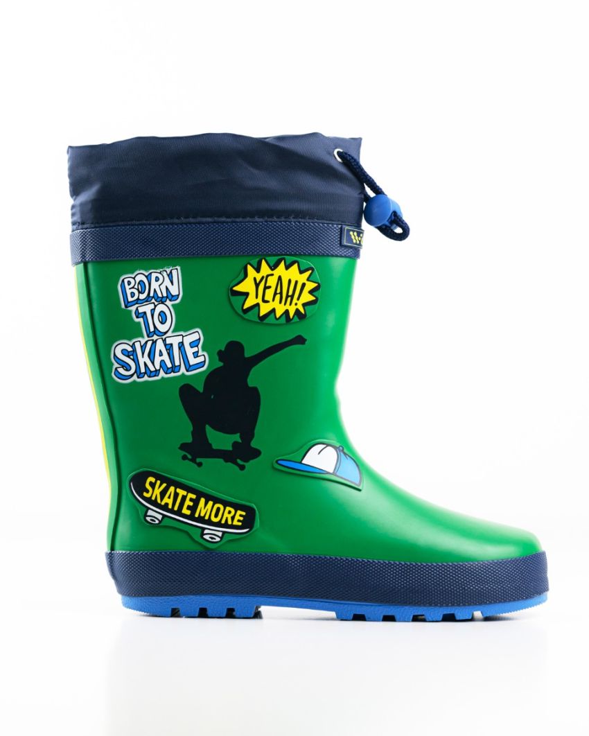 Wink - Aqqo - Skate green warm lined kids rainboots