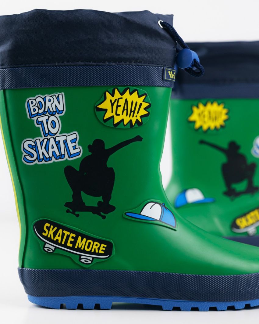 Wink - Aqqo - Skate green warm lined kids rainboots