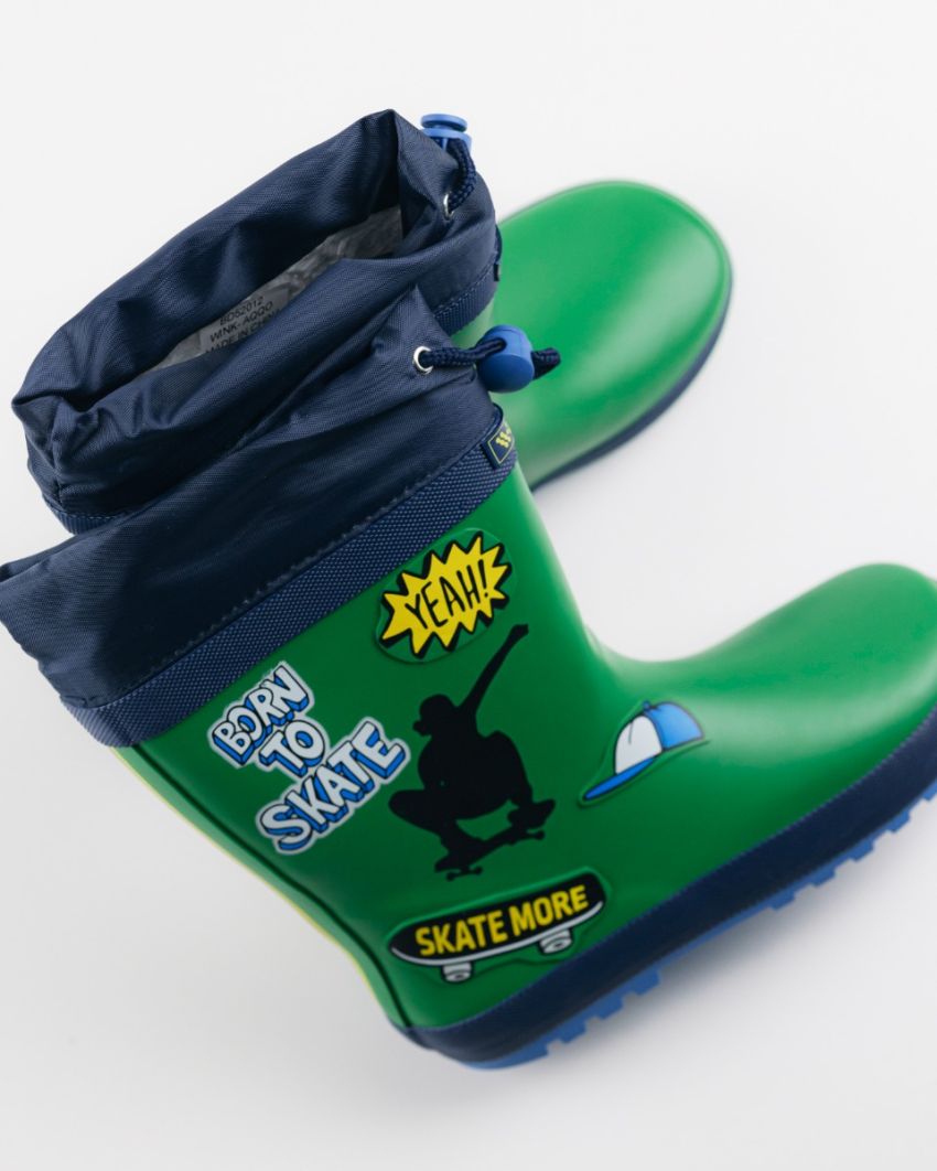 Wink - Aqqo - Skate green warm lined kids rainboots