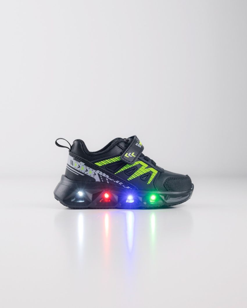 Wink - Techen fekete-lime villogó baba cipő