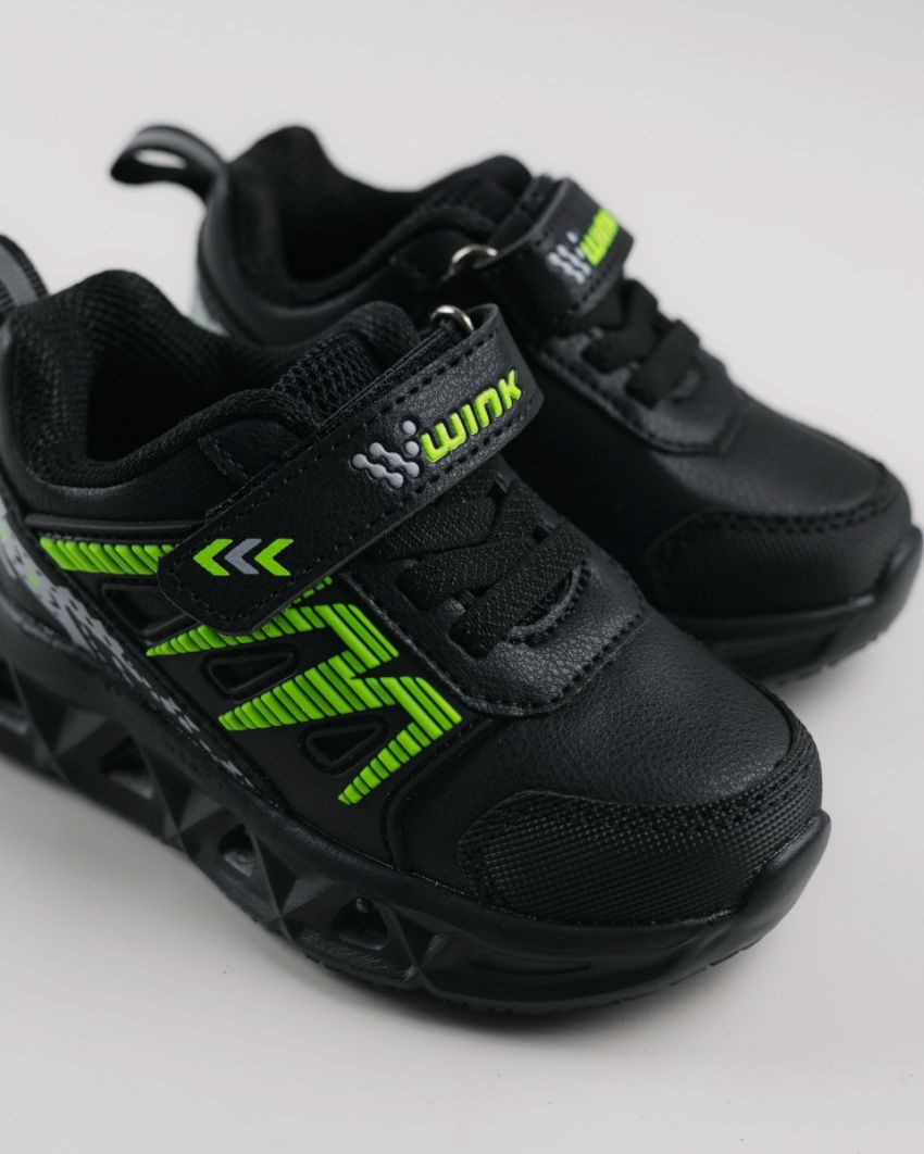 Wink - Techen fekete-lime villogó baba cipő