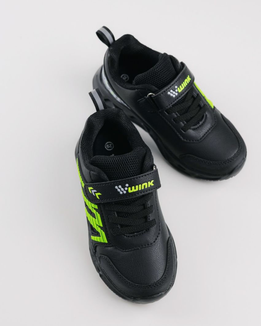 Wink - Techen black-lime LED lights kids sneakers