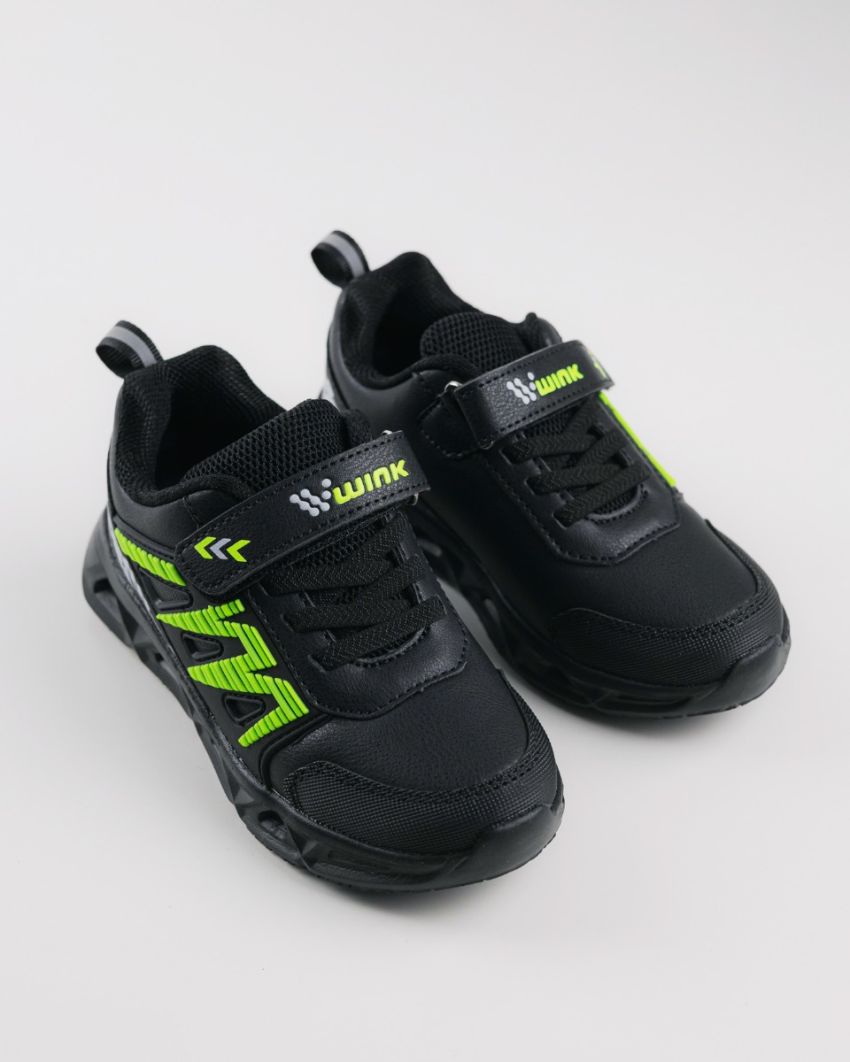 Wink - Techen black-lime LED lights kids sneakers