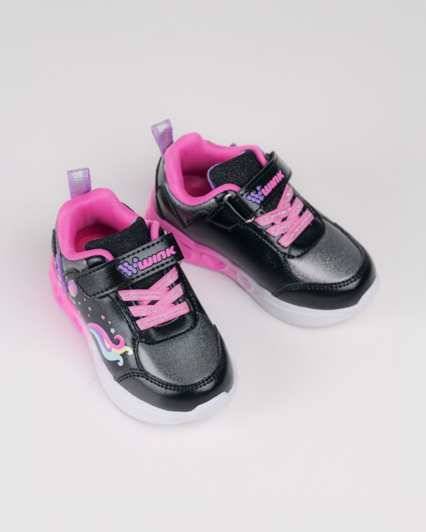 Wink - Strigill fekete-magenta villogó baba cipő