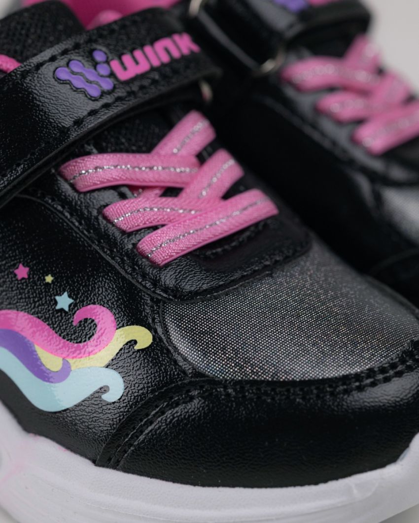 Wink - Strigill fekete-magenta villogó baba cipő