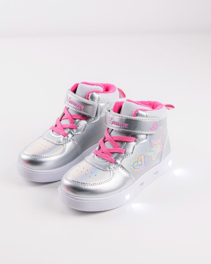 Wink - Rhea Star silver LED lights kids sneakers