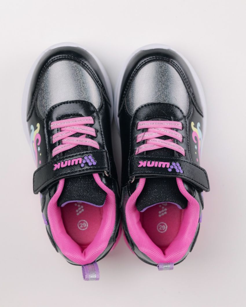 Wink - Strigill fekete-magenta villogó gyerek cipő